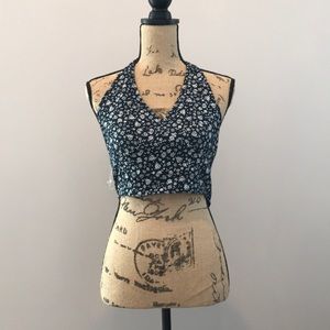 American Eagle black floral crop top - halter